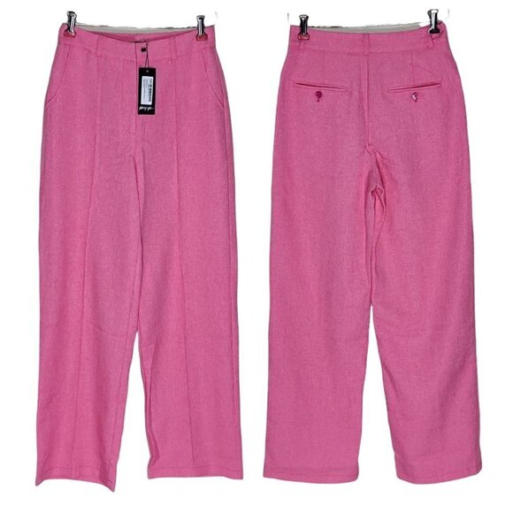 Nasty Gal Trousers Pants Size 4 Woven Textured Pleated Candy Pink Pockets New - Picture 1 of 12